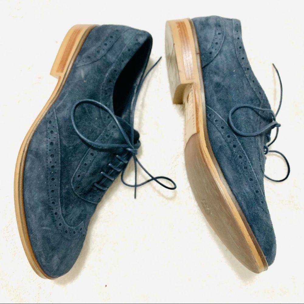 MINELLI Italy Blue Suede Wingtip Leather Shoes 8.5 - Picture 4 of 9
